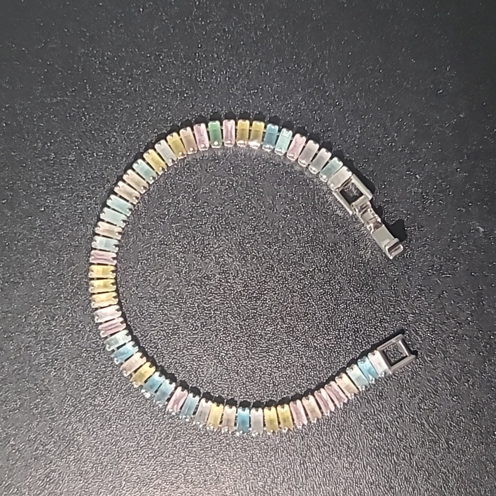 Rainbow Emerald Cut Rectangle Multi-Color Baroque Crystals Bead Bracelet